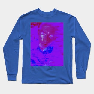 Portrait, digital collage and special processing. Man looking on us. Eyes. Smudged shapes. Violet. Long Sleeve T-Shirt